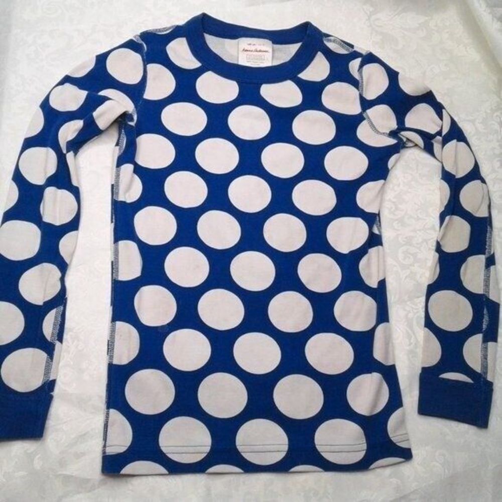 Hanna Andersson Girls Longsleeve Pajama Top Blue White Polka Dots Size 10, 140cm